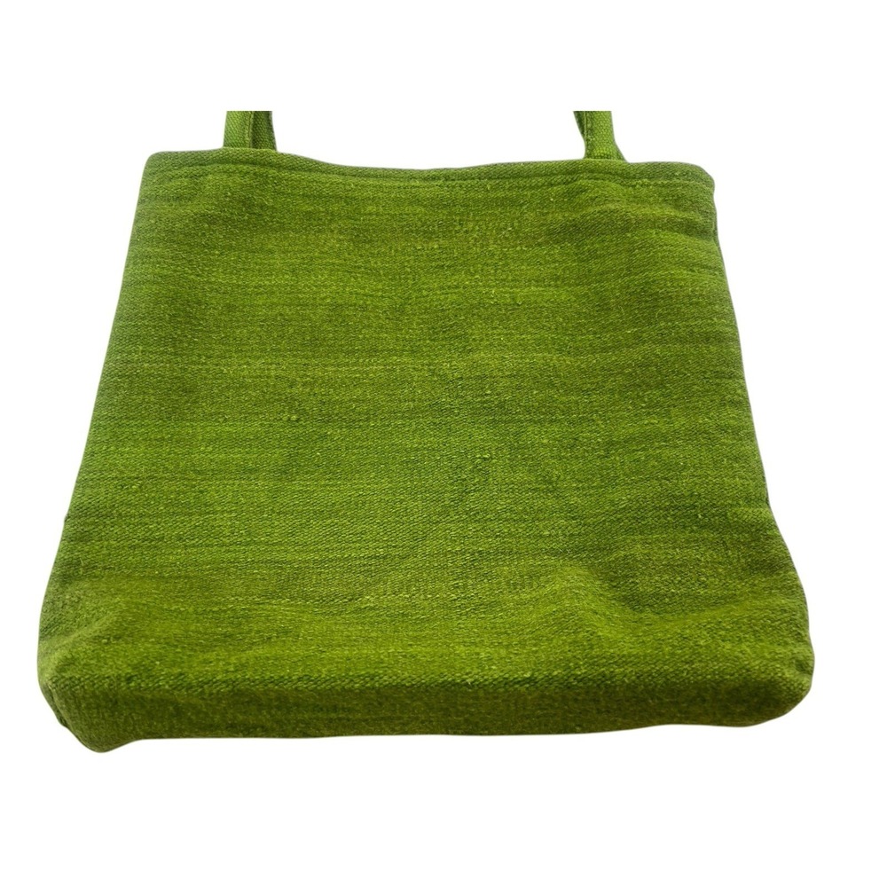 handmade Peruvian floral embroidered woven wool tote lime greenb 13x14 - Picture 7 of 12